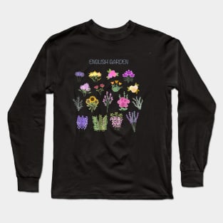 English Cottage Garden on White Background Long Sleeve T-Shirt